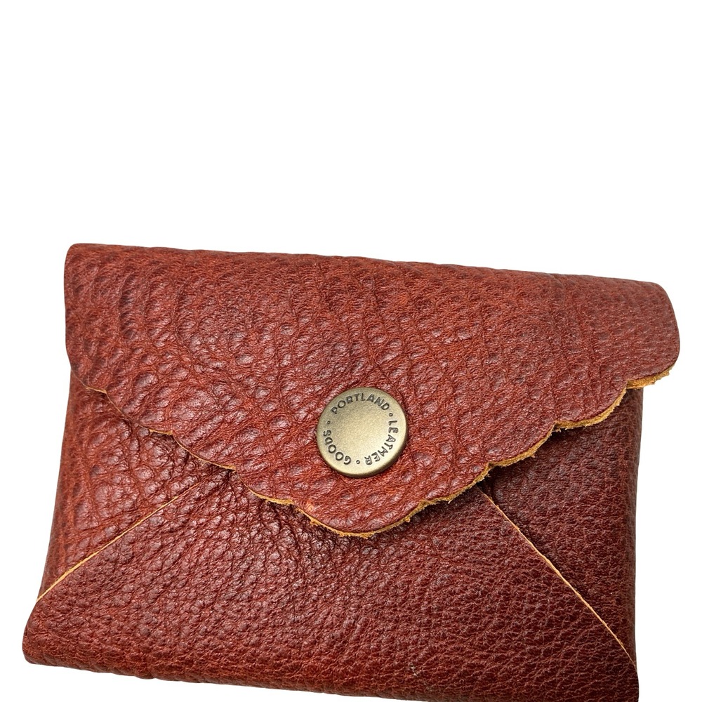 Portland Leather Goods Scalloped Card Case Cognac Pebbled Leather Wallet